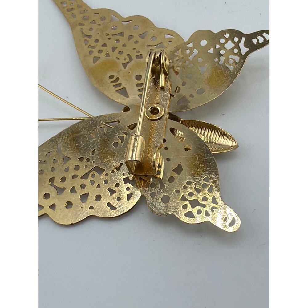 Vintage Gold Tone Filigree Fine Wire Antennae Butterfly Brooch - Picture 3 of 3